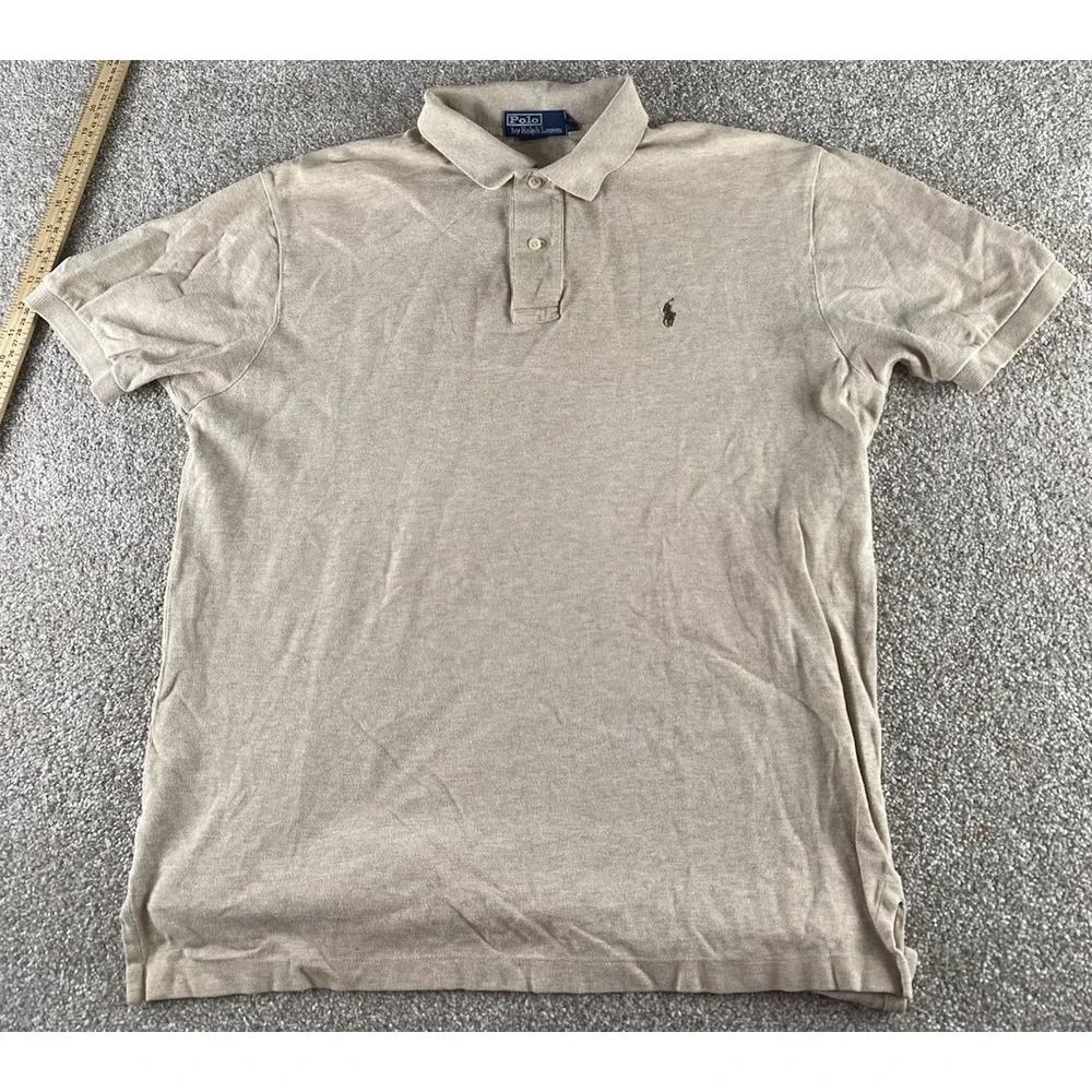 Polo Ralph Lauren Solid Beige Soft Cotton Polo Shirt Mens L Preppy Pony Logo